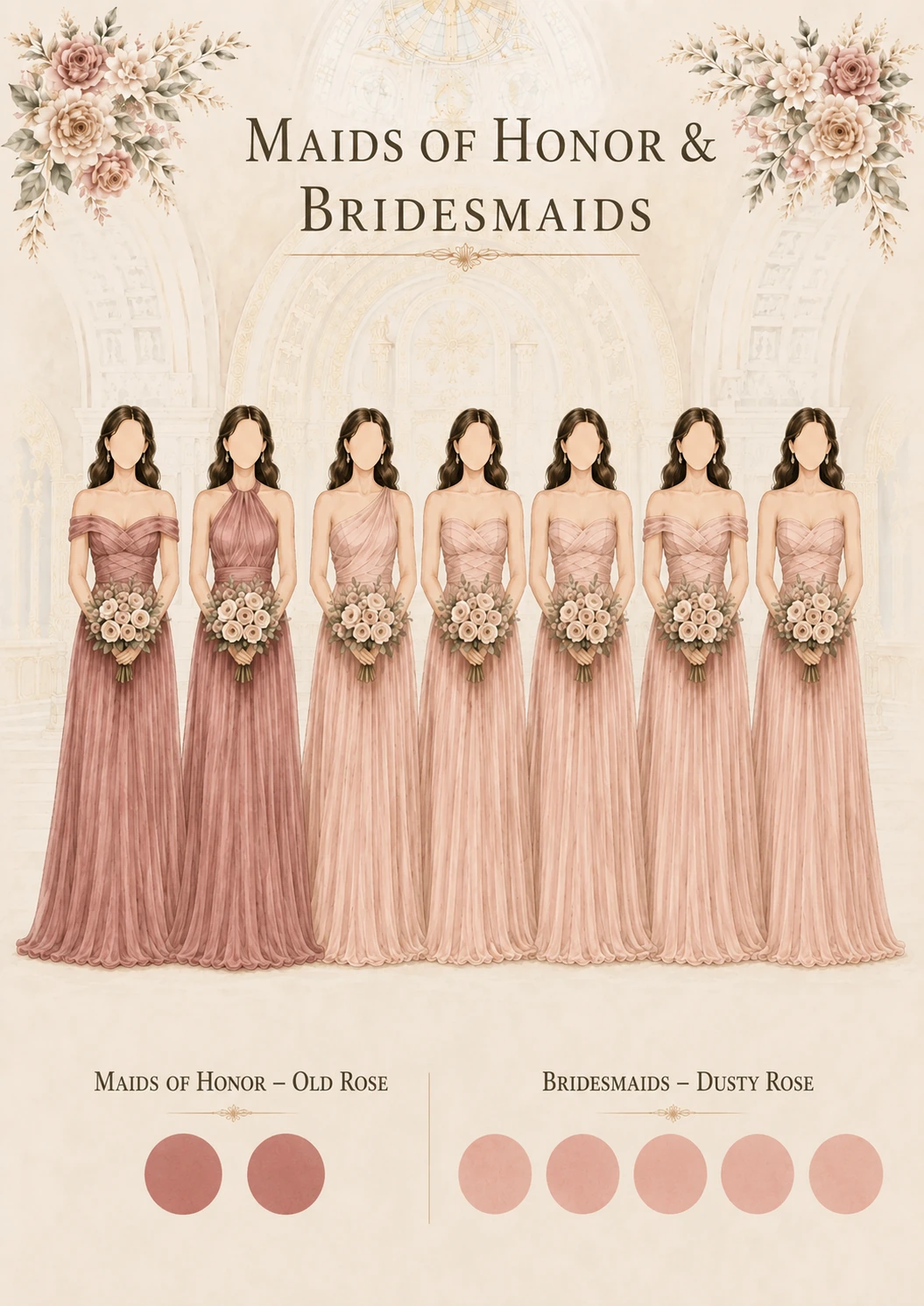 Attire close-up for the bridesmaids and maids of honor