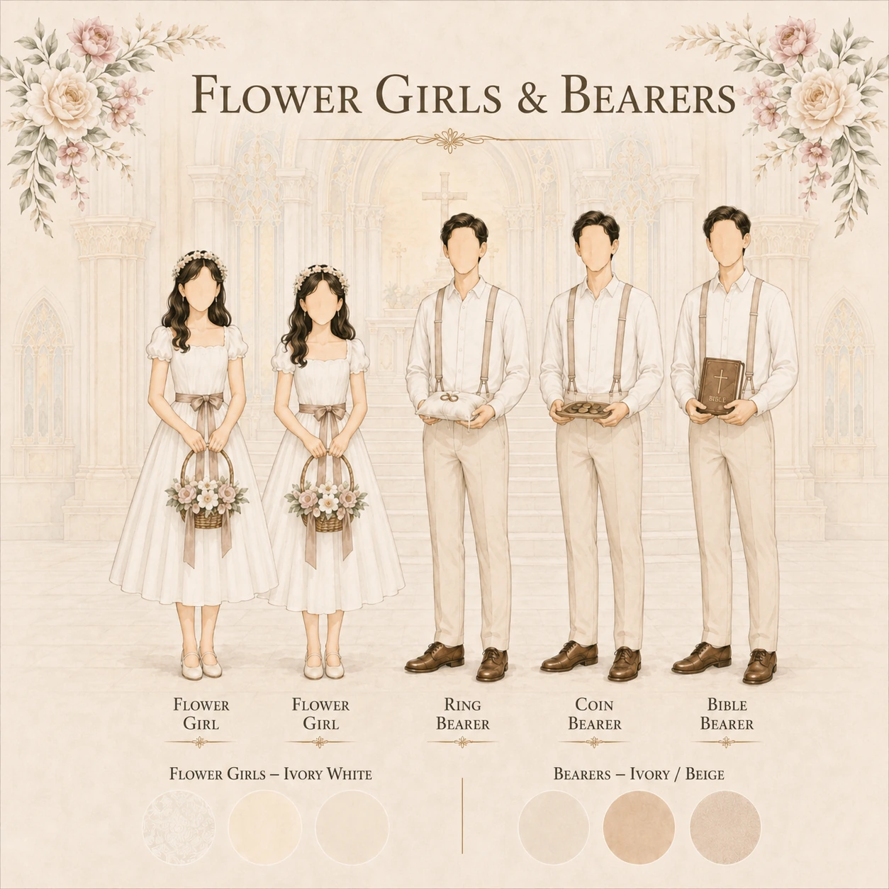Attire close-up for the flower girls and bearers