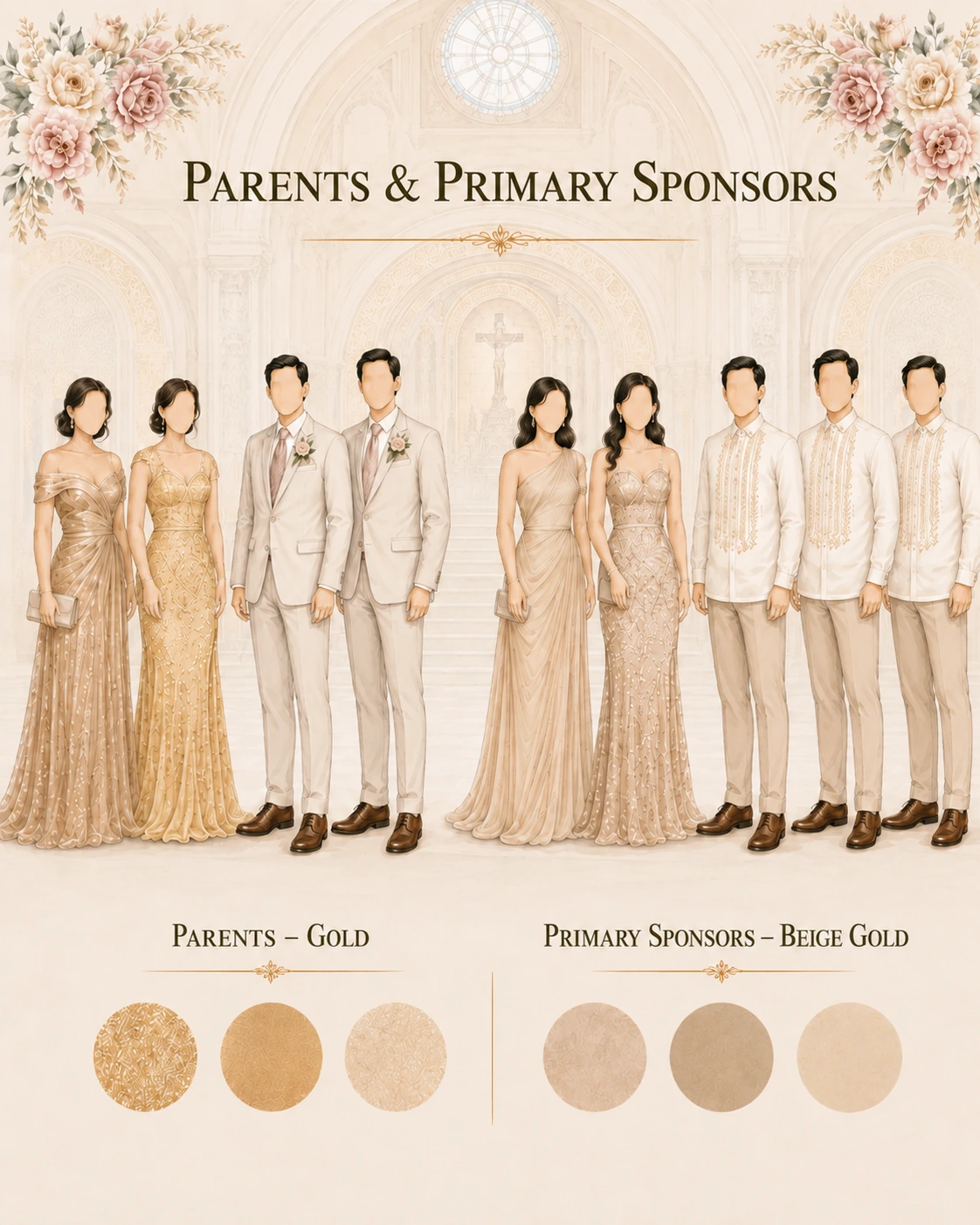 Attire close-up for the parents and secondary sponsors